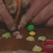 Making paint from Skittles candy.